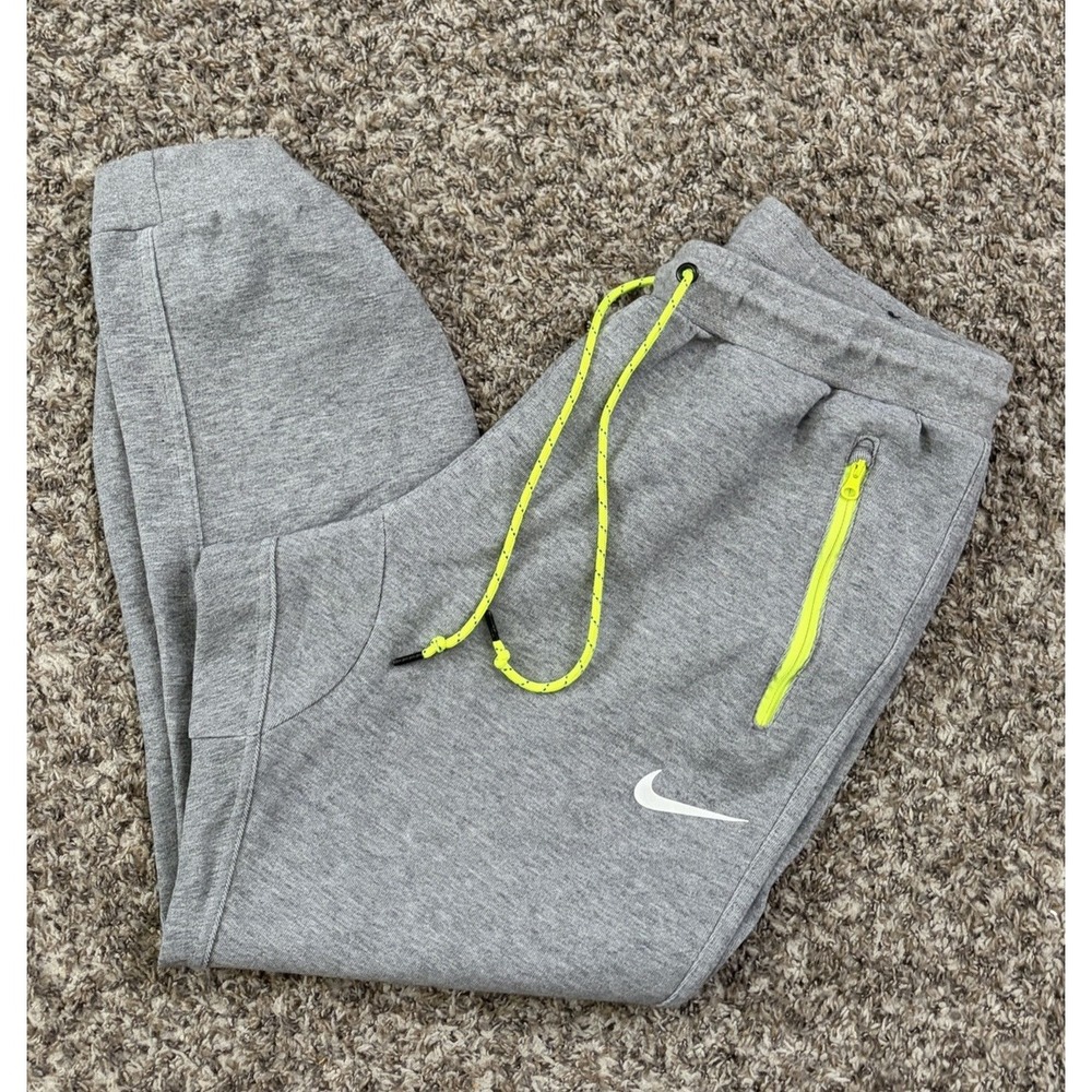 Nike Joggers Gray Volt Yellow Size Large Men's Sweatpants Tapered Fit